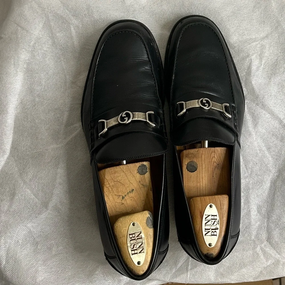 Gucci Gucci Black Leather Interlocking G Penny Loafers Size 8